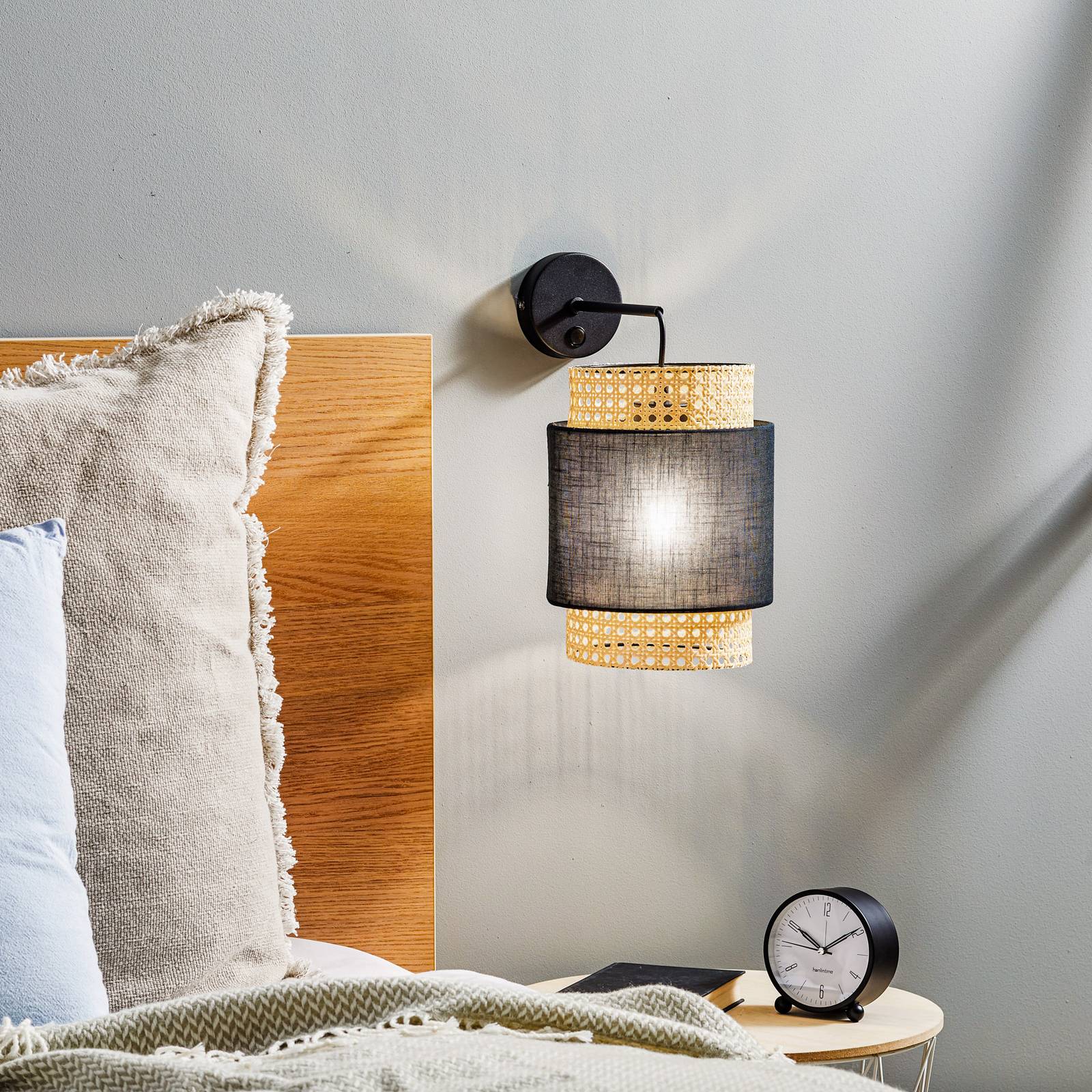 Wandleuchte Boho, schwarz/Rattan von TK Lighting