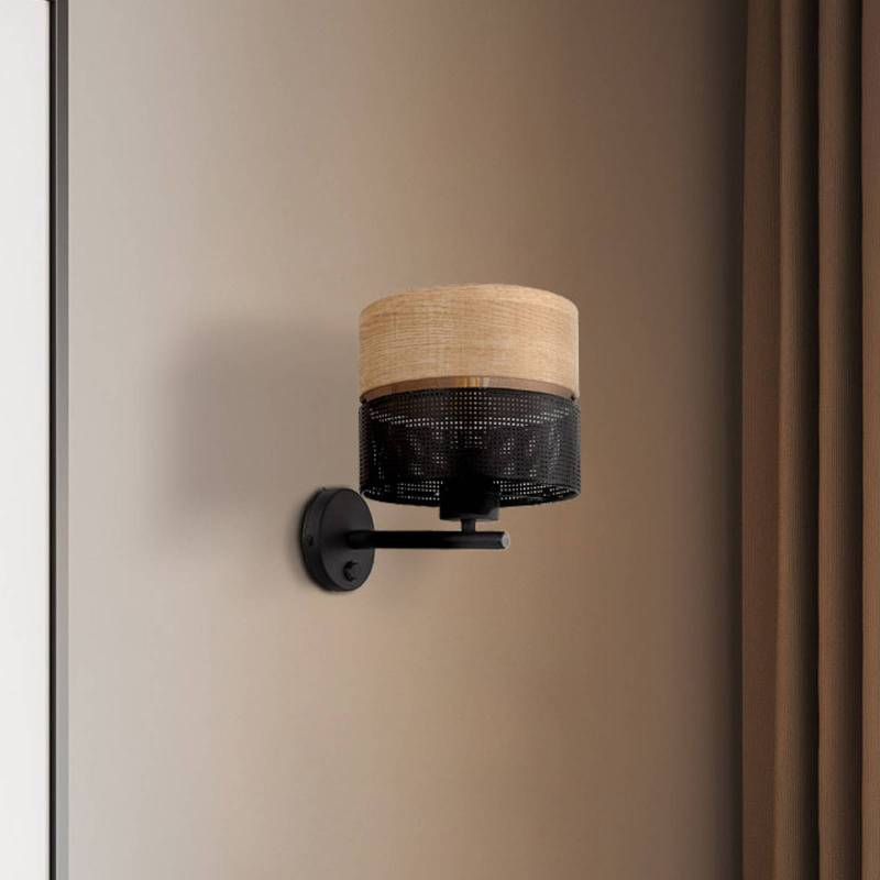 Wandleuchte Nicol, schwarz, Holzoptik, Ø 20 cm, 1 x E27 von TK Lighting