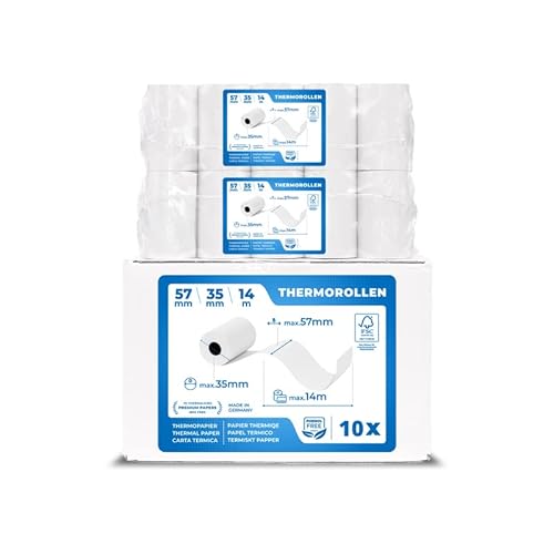 10 x EC Cash Thermorollen - Breite: 57 mm – Durchmesser: 35 mm - Hülsendurchmesser: 12 mm – Länge: 14 m - für Bondrucker, EC-Terminals, etc. von TK THERMALKING