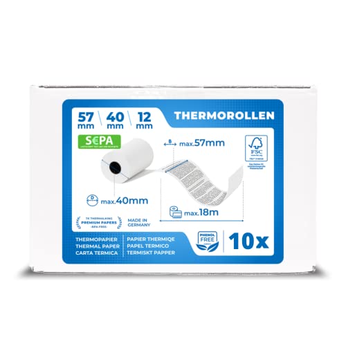 10 x EC Cash Thermorollen mit Lastschrifttext B: 57mm – DM: 40mm - Kern DM: 12mm – L: 18m für Ingenico ict220 ict250 iwl250 und alle anderen EC-Cash-Thermodrucker von TK THERMALKING
