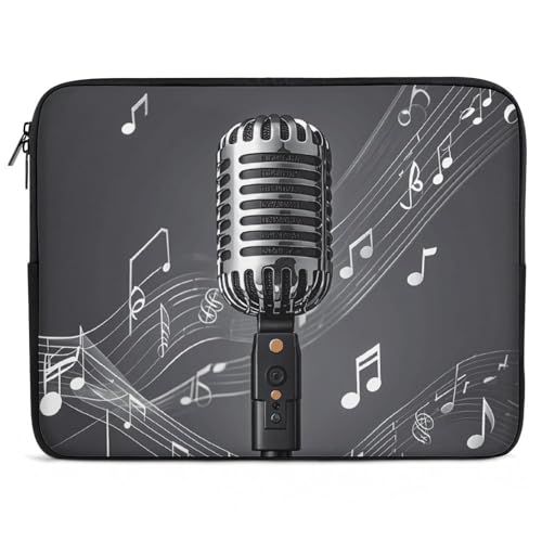 Laptophülle für Mikrofon mit Musiknoten, 15 Zoll (38,1 cm), stoßfeste Computerabdeckung, tragbare Notebook-Aktentaschen, Computer-Tragetasche, Schoß-Top-Schutz, kompatibel mit nicht von TKJMCSW