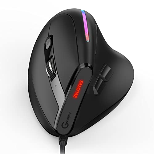 Kabelgebundene vertikale Gaming Maus, RGB-Beleuchtung, ergonomische 9 programmierbare Tasten mit 6 einstellbaren optischen DPI-Mäusen für Laptop-PC-Gamer von TKMARS