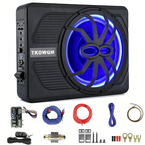 TKOWQM Auto Subwoofer,10" 800W Schlanker Car Subwoofer für den Untersitz,Eingebauter Car/Track-Audio-Verstärker mit Blau LED-Umgebungslicht TKOWQM Auto Subwoofer,10" 800W Schlanker Car Subwoofer für den Untersitz,Eingebauter Car/Track-Audio-Verstärker mit Blau LED-Umgebungslicht von TKOWQM