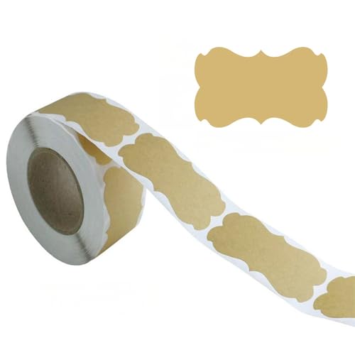1000 Stück Beschreibbare DIY Aufkleber aus Kraftpapier, Selbstklebende Blanko Sticker als Geschenkanhänger, Namensaufkleber oder Klebeetiketten für Marmeladenglas und Paket Label, A[3x5cm] von TKSJROL