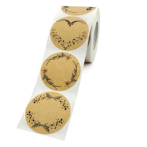 1000 Stück Dekorative Selbstklebende Aufkleber Rund – Kraftpapier Geschenkanhänger, Verschlussetiketten für Marmeladenglas, Paket Label, DIY Blanko Sticker, beschreibbar & ablösbar, B[50mm] von TKSJROL