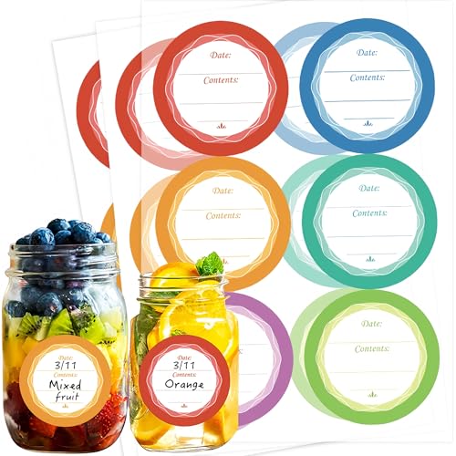 120 Stück Aufkleber für Marmeladenflaschen & Vorratsbehälter – Runde Beschreibbare Klebeetiketten mit Date/Contents Design, als Verschlussetiketten, DIY Sticker & Geschenkanhänger, A[4cm] von TKSJROL