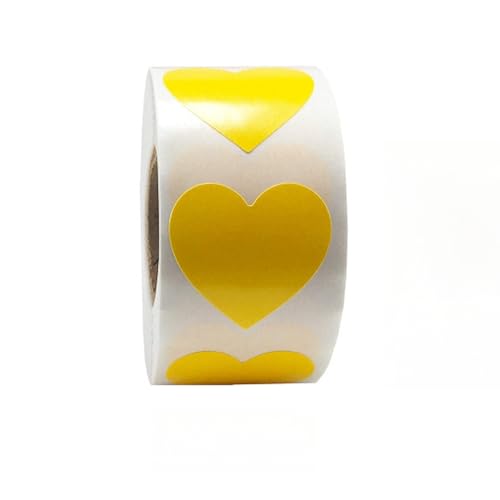 1500 Stück Herz Aufkleber Set – Selbstklebende Etiketten, Deko Sticker, Paket Label, Siegelaufkleber und Geschenksticker für kreative DIY Projekte, Valentinstag und Silvester (Gelb, 25mm) von TKSJROL