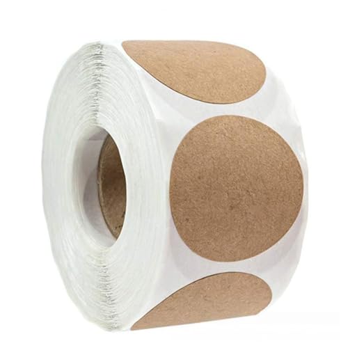 1500 Stück Runde Kraftpapier Aufkleber Selbstklebend – Blanko DIY Etiketten als Verschlussetiketten, Paket Label, Siegel Etiketten oder Klebeetiketten für Flasche und Geschenkbox, A[25mm] von TKSJROL