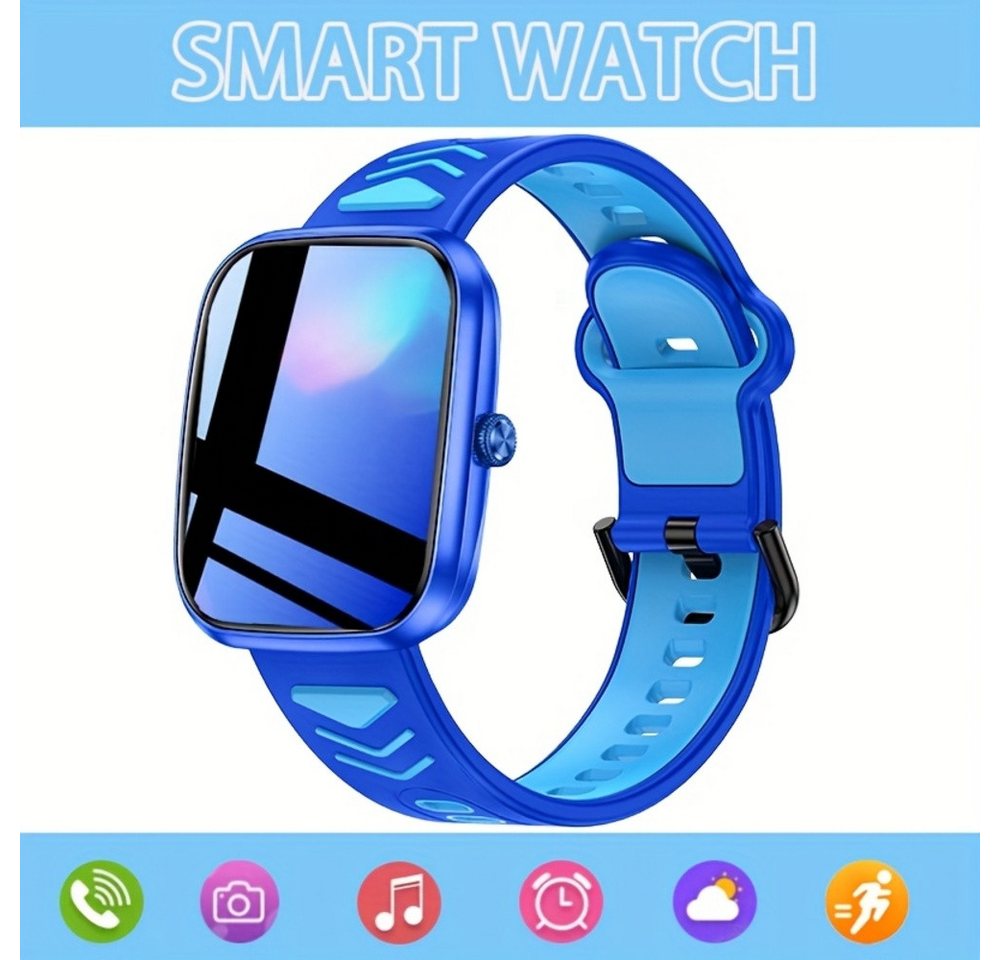 TKTKYY für Jungen und Mädchen HD Touch Screen, Wasserdicht, Kabellos Smartwatch (1.75 cm, Andriod iOS), mit Foto- und Musiksteuerung, Schrittzähler, Wecker, LED-Taschenlampe von TKTKYY