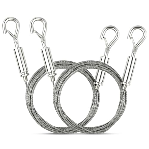 2 Stück verstellbares Bilder-Aufhängedraht-Set, Edelstahl, robuster Draht zum Aufhängen von Spiegeldrahtseil, Hängeseil mit Haken, Bilderrahmen-Aufhängeset zum Aufhängen von Kunstrahmen, Lichtlampe (2 von TKYPZY