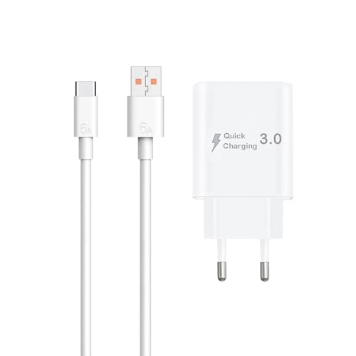 USB Samsung Schnellladegerät mit USB C Kabel für S21 S22 S20 S10 S9 S8 FE A52 A52S A53 A33, 18W Schnellladekabel, QC3,0 Fast Charger Netzteil Weiß von TL-JIYPU