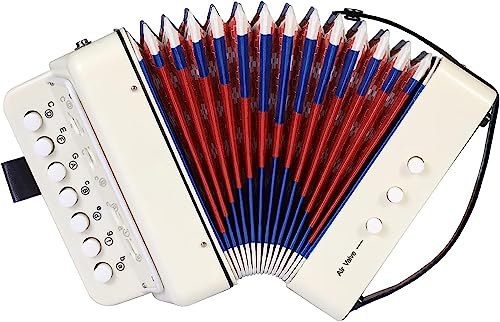 Akkordeon Kinder, 10 Tasten Ziehharmonika Knopf Akkordeon mit Riemen, Ziehamonikar Musikinstrument Geschenk für Anfänger, Akkordeon Erwachsene und Kinder ab 3 Jahre, Weiß von TLGREEN