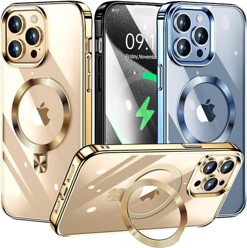[CD-Ring kompatibel mit MagSafe unsichtbarem Ständer] Magnetische für iPhone 13 Pro Max Hülle, [galvanisierte Stoßfänger, vergilbungsfrei] [sieht aus wie nacktes iPhone] Schlanke transparente Hülle von TLIKEMISS