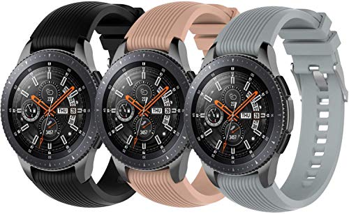 TLING Silikon Sport Armband kompatibel mit Samsung Galaxy Watch 3 45mm Smartwatch, schwarz+grau+Khaki von TLING