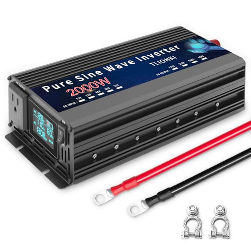 TLIONKI Reiner Sinus-Wechselrichter 2000 W DC 12 V auf AC 110 V, Spannungswandler für Zuhause, RV, LKW, mit LCD-Anzeige von TLIONKI
