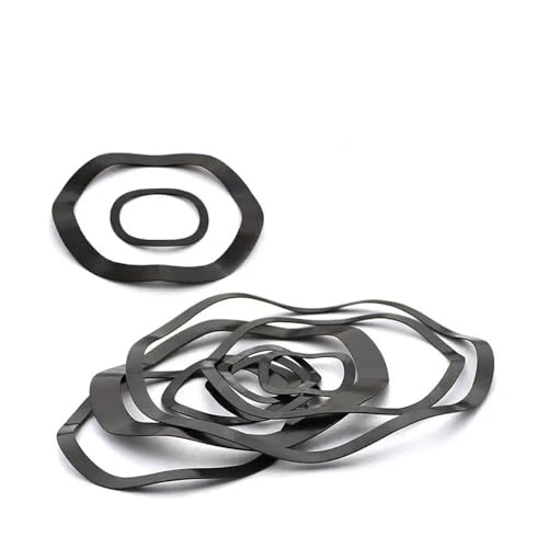 WashersFastener, 10 Stück 65Mn Mangan-Federscheiben – gewellte/gekräuselte Unterlegscheiben, 3-Wellen-Kamm, schwarze elastische Ringe (0,25/0,3/0,4/0,5/0,6 Zoll) zur sicheren Befestigung(M50 x 60 x 0. von TLTLT
