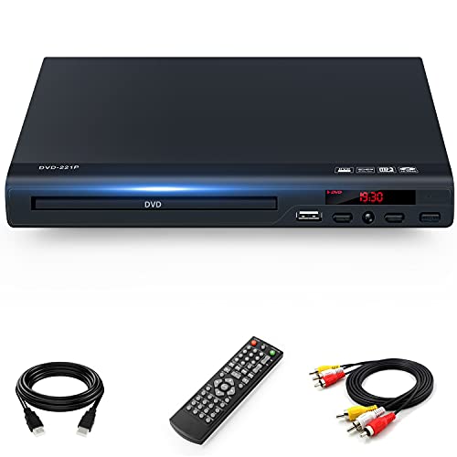 DVD-Player für TV mit HDMI-Ausgang, Full HD 1080p Upscaling DVD-Player für Zuhause, spielt alle Formate und Regionen, DVD/CDs unterstützt, Fernbedienung und AV/HDMI-Kabel im Lieferumfang enthalten von TLarder