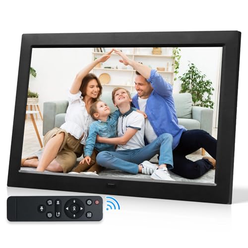 10 Zoll Digitaler Bilderrahmen 1280 x 800 IPS Display, Digital Bilderrahmen unterstützt Foto/Musik/Video Player/Kalender/Alarm, mit Fernbedienung, wandmontierbar von TMCC