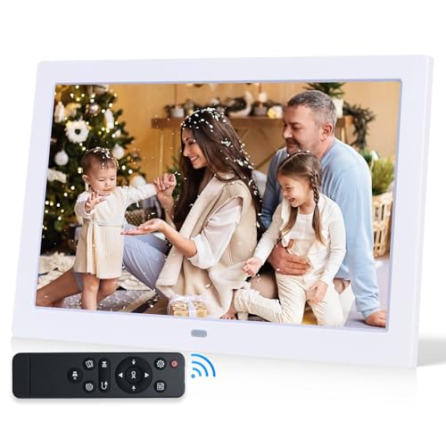 10 Zoll Digitaler Bilderrahmen 1280 x 800 IPS Display, Digital Bilderrahmen unterstützt Foto/Musik/Video Player/Kalender/Alarm, mit Fernbedienung, wandmontierbar von TMCC