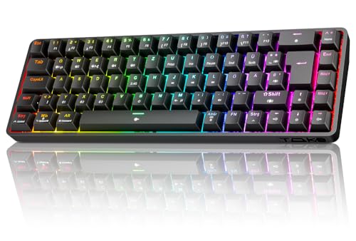 TMKB T68 Gaming Tastatur,60% Kabellos Mechanische RGB Tastatur mit Bluetooth/2.4G/Typ-C,Compact 68 Tasten Anti-Ghosting,Deutsches QWERTZ Layout,Red Linear Switch,Schwarz von TMKB Technology Mechanical KeyBoard