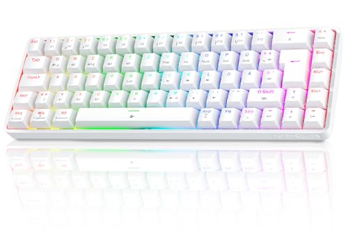 TMKB T68 Gaming Tastatur,60% Kabellos Mechanische RGB Tastatur mit Bluetooth/2.4G/Typ-C,Compact 68 Tasten Anti-Ghosting,Deutsches QWERTZ Layout,Red Linear Switch,weiße von TMKB Technology Mechanical KeyBoard