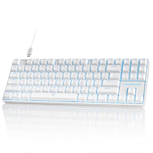 TMKB T87SE TKL Gaming Tastatur, Kompakt 87 Tasten Mechanische Tastatur mit Blue Clicky Switch, LED Beleuchtung, Anti-Ghosting, Typ-C-Datenkabel, US Layout für PC Windows Gamer Typist,Weiß von TMKB Technology Mechanical KeyBoard