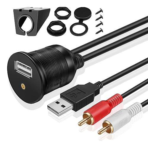TNP 3,5mm Aux + USB Einbaubuchse Kabel - 1m, Kfz Cinch-Stecker auf 3,5-mm Klinkenbuchse, Auto RCA Verlängerungskabel, Stereo Audio Adapter für Armaturenbrett, LKW, Boot, Motorrad, Schwarz TNP 3,5mm Aux + USB Einbaubuchse Kabel - 1m, Kfz Cinch-Stecker auf 3,5-mm Klinkenbuchse, Auto RCA Verlängerungskabel, Stereo Audio Adapter für Armaturenbrett, LKW, Boot, Motorrad, Schwarz von TNP Products