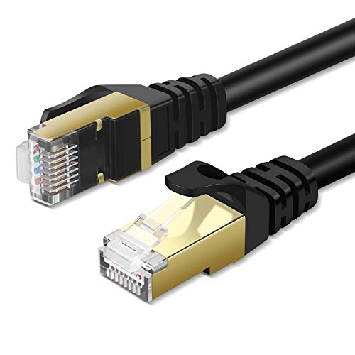 TNP 5m LAN Kabel, CAT 7 Kabel, Ethernet Kabel rund, Netzwerkkabel, Internetkabel, 10 Gigabit Cat7 Patchkabel mit S STP Schirmung & vergoldeter RJ45 Stecker für PC Computer, WLAN-Router, schwarz von TNP Products
