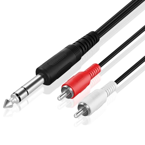 TNP 6,3 mm Klinke auf Cinch Kabel, Cinch-Audiokabel - 1m, Klinkenkabel, Klinkenstecker auf 2 x Cinch-Stecker für Amp, Mixer, Loutsprecher und Stereo System, Dual-RCA Kabel, Y Splitte Adapterkabel von TNP Products