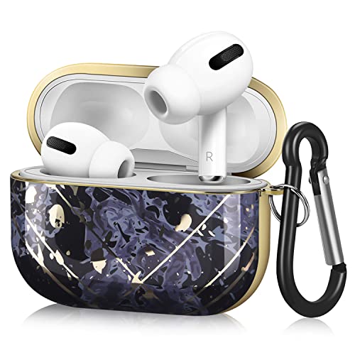 TNP AirPods Pro Hülle mit Karabiner - grau/Gold Marmor, kompatibel mit Apple Airpods Pro Ladecase 2019, Harte Schutzhülle aus PC, stoßfeste AirPods Pro Case, Kopfhörer Earpods Zubehör von TNP Products