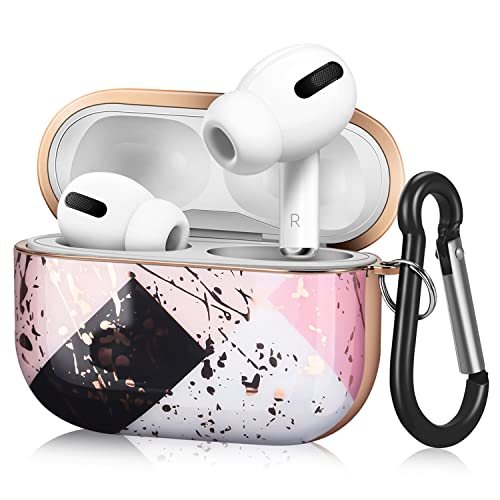 TNP AirPods Pro Hülle mit Karabiner - rosa/golden Marmor, kompatibel mit Apple Airpods Pro Ladecase 2019, Harte Schutzhülle aus PC, stoßfeste AirPods Pro Case, Kopfhörer Earpods Zubehör von TNP Products