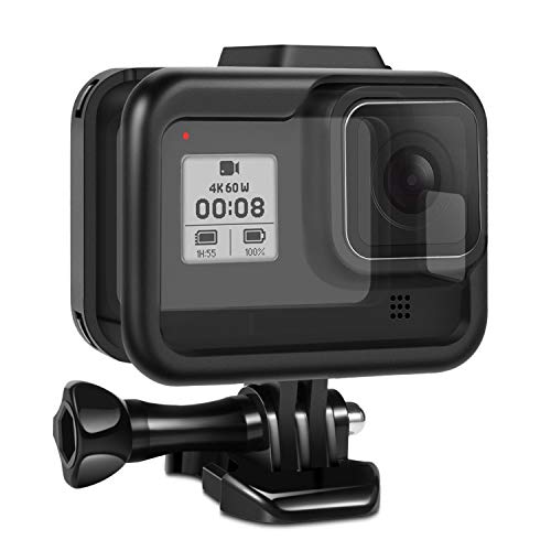 TNP Bumper Case für GoPro Hero 8 Black Action Kamera Protector Gehäuse mit Universal Cold Shoe Mount für Blitzschuh Adapter Zubehör Schutz Magnetschloss offene Seite zum Laden (Schwarz) von TNP Products