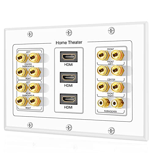TNP Heimkino Wandplatte - 3-Gang 7.2 Surround Sound Distribution mit Premium-vergoldeten Kupfer-Bananen-Bindungsstecker f�r 7 Lautsprecher, 2 RCA-Buchsen f�r Subwoofer, 3 HDMI-Anschl�sse f�r UHD 4K TNP Heimkino Wandplatte - 3-Gang 7.2 Surround Sound Distribution mit Premium-vergoldeten Kupfer-Bananen-Bindungsstecker f�r 7 Lautsprecher, 2 RCA-Buchsen f�r Subwoofer, 3 HDMI-Anschl�sse f�r UHD 4K von TNP Products