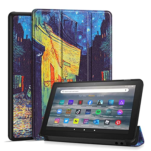 TNP Hülle für Amazon Fire 7 Tablet 12. Generation 2022 - Schlank & Leicht Schutzhülle Cover für 7 Zoll Fire Tablet mit Trifold Stand, Auto Schlaf/Wach Funktion - Van Gogh - Caféterrasse am Abend von TNP Products