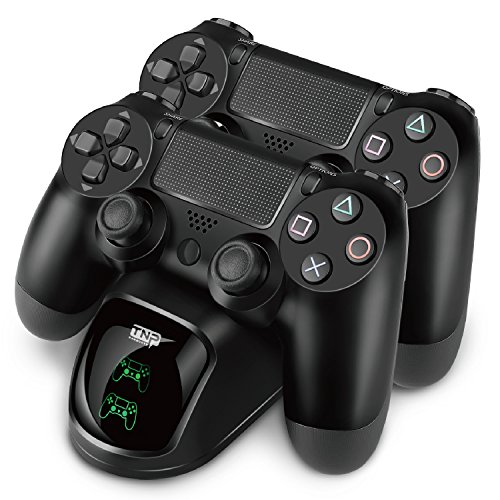 TNP PS4 Controller-Ladestation, PS4 Aufladestation, Ladegerät für Sony-PlayStation-4-Original-DualShock-4-Wireless-Controller, mit USB-Ladekabel und LED Anzeige, Passend für PS4 Pro/Slim, Schwarz von TNP Products