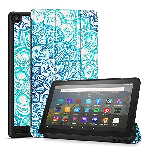 TNP Schutzhülle für Amazon Kindle Fire 7 Tablet der 9. & 7. Generation, Smart Slim PU Leder Schutzhülle mit Auto Sleep/Wake, Flip Stand f/ 7 Zoll Display 2019 2017 Release (Emerald Illusions) von TNP Products