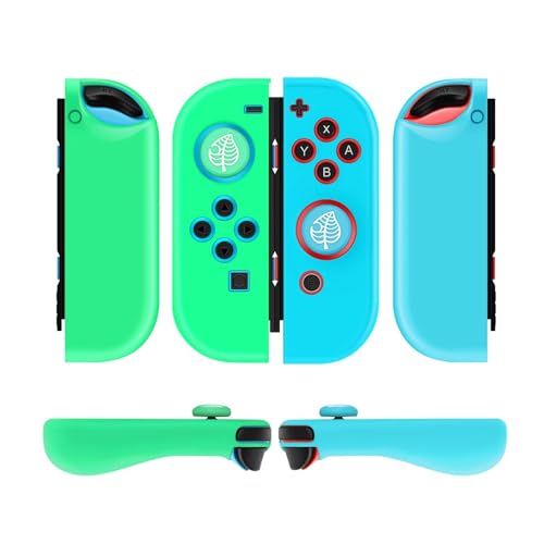 TNP Switch Joy Con Hülle für Nintendo Switch Joy Con Controller, Silikon Grip Skin Cover Case für Joycon Controller, Silikonhülle/Schutzhülle mit Joystick Kappen, 2er-Set, Blaue/grüne Blätter von TNP Products