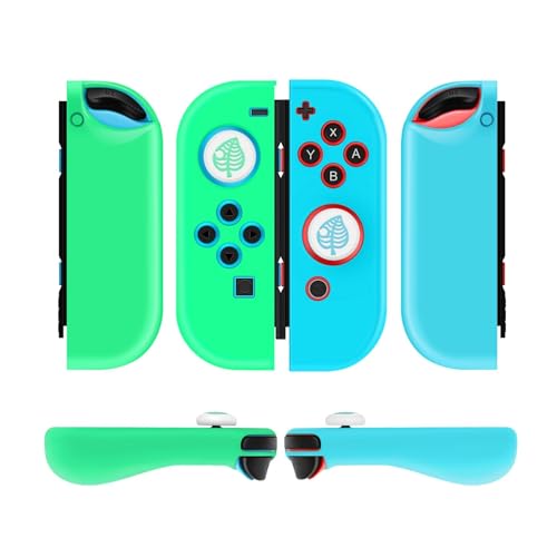 TNP Switch Joy Con Hülle für Nintendo Switch Joy Con Controller, Silikon Grip Skin Cover Case für Joycon Controller, Silikonhülle/Schutzhülle mit Joystick Kappen, 2er-set, weiße Blätter von TNP Products