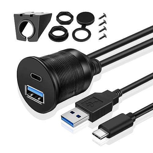 TNP USB C + USB Einbaubuchse Kabel - 1m, Kfz USB 3.0 Einbau Buchse Kabel, USB Typ C Verlängerungskabel, Armaturenbrett Kabel, 2x Stecker auf 2x Buchse Adapter für Auto, LKW, Boot, Motorrad, schwarz TNP USB C + USB Einbaubuchse Kabel - 1m, Kfz USB 3.0 Einbau Buchse Kabel, USB Typ C Verlängerungskabel, Armaturenbrett Kabel, 2x Stecker auf 2x Buchse Adapter für Auto, LKW, Boot, Motorrad, schwarz von TNP Products