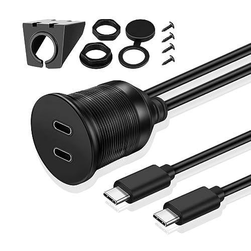 TNP USB C Einbaubuchse Kabel - 2m, Kfz USB 3.0 Einbau Buchse Kabel, USB Typ C Verlängerungskabel, USB Armaturenbrett Kabel, 2X Typ C Stecker auf 2X Typ C Buchse für Auto, LKW, Boot, Motorrad, schwarz von TNP Products