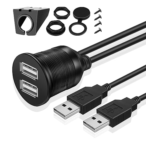 TNP USB Einbaubuchse Kabel - 1m, Kfz USB Einbau Buchse Kabel, USB Verlängerungskabel, runder USB Armaturenbrett Kabel, 2X Stecker auf 2X Buchse Adapter für Auto, LKW, Boot, Motorrad, schwarz von TNP Products