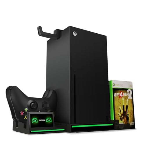 TNP Vertikaler Ständer für Xbox Series X - Ladestation für Controller mit 2 Pack 300 mAh Akku, 10 Slot Game Storage und Headset-Haken von TNP Products
