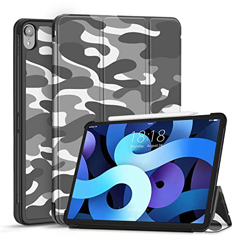 TNP iPad Air 4 Hülle für iPad Air 4. Generation Modell 2020-10,9 Zoll, dünner und leichtgewichtiger Schutzhülle, iPad Air Case, mit Auto Schlaf/Wach Funktion, PU-Leder Cover, Tarnung Grau von TNP Products