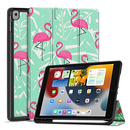 TNP iPad Hülle für iPad 9./8./7. Generation 10,2 Zoll 2021/2020/2019 Modell, Schutzhülle mit Stifthalter, dünner und weicher iPad Case aus TPU, iPad Cover mit Auto Schlaf/Wach Funktion, Flamingo von TNP Products