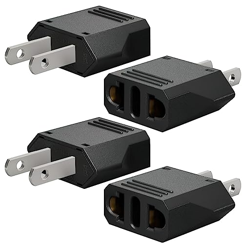 TNSLAND 4 Pcs Reiseadapter USA, Netzadapter Adapterstecker Adapter USA Deutschland Stecker, Stecker USA Adapter Steckdose, US Stecker Adapter auf EU, Amerika/Kanada/Mexiko/Japan 2 Pin Universaladapter von TNSLAND