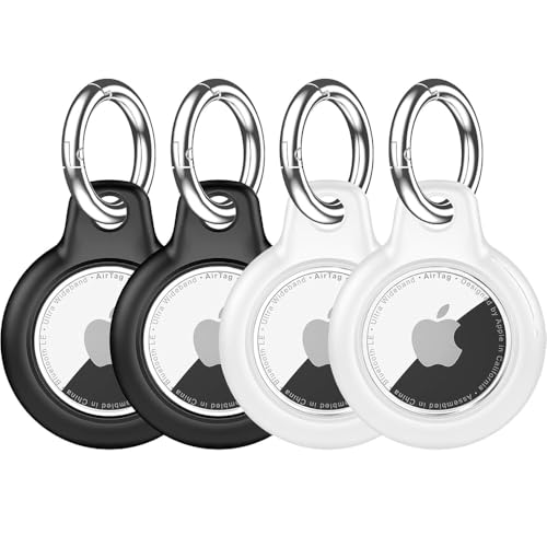 TNSNK Wasserdicht for Apple Airtag Holder hülle with Lock, Airtag Anhänger Schlüsselanhänger Case with Keychain for Luggage/Bicycles/Pets-(2 White + 2 Black) von TNSNK
