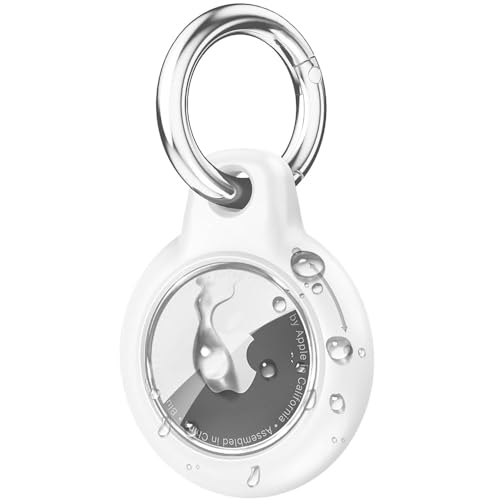 TNSNK Wasserdicht for Apple Airtag Holder hülle with Lock, Airtag Anhänger Schlüsselanhänger Case with Keychain for Luggage/Bicycles/Pets-(White) von TNSNK