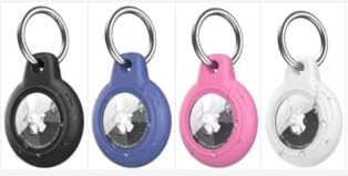 TNSNK Wasserdicht for Apple Airtag Holder hülle with lock, Airtag Anhänger Schlüsselanhänger Case with keychain for Luggage/Bicycles/Pets (Rose Red + Blue + Black + White) von TNSNK