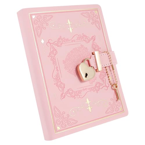 TNTGMG B6 Tagebuch mit Schloss und Herzschlüssel, 288 linierte Seiten, nachfüllbares Notizbuch, 18×13,5×3 cm, blumiges Notizbuch, tägliches Tagebuch für Mädchen und Frauen Geschenke(Rosa) von TNTGMG
