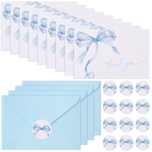 TNTGMG Dankeskarten mit Umschlägen und Aufklebern,30PCS Minimalistisches Design Dankeskarten,10×15 cm,Bowknot Karten für Geschäft Hochzeit Brautgeschenk Babyparty Geschäft Abschlussfeier(Blau) von TNTGMG